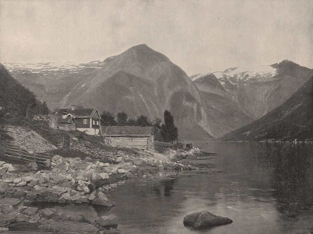 SOGN. View on the Fjaerlandsfjord, Sogn. Norway 1895 old antique print picture